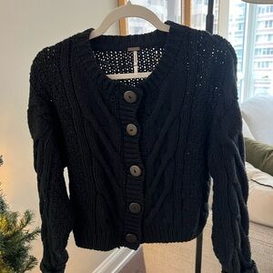 Free People Black Cable Knit Sweater